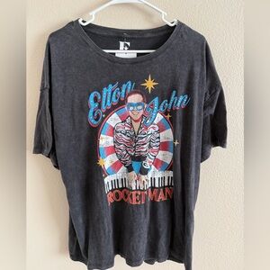 Elton‎ John NWT Graphic T-Shirt with Crystal Detail Washed Out Black size XL